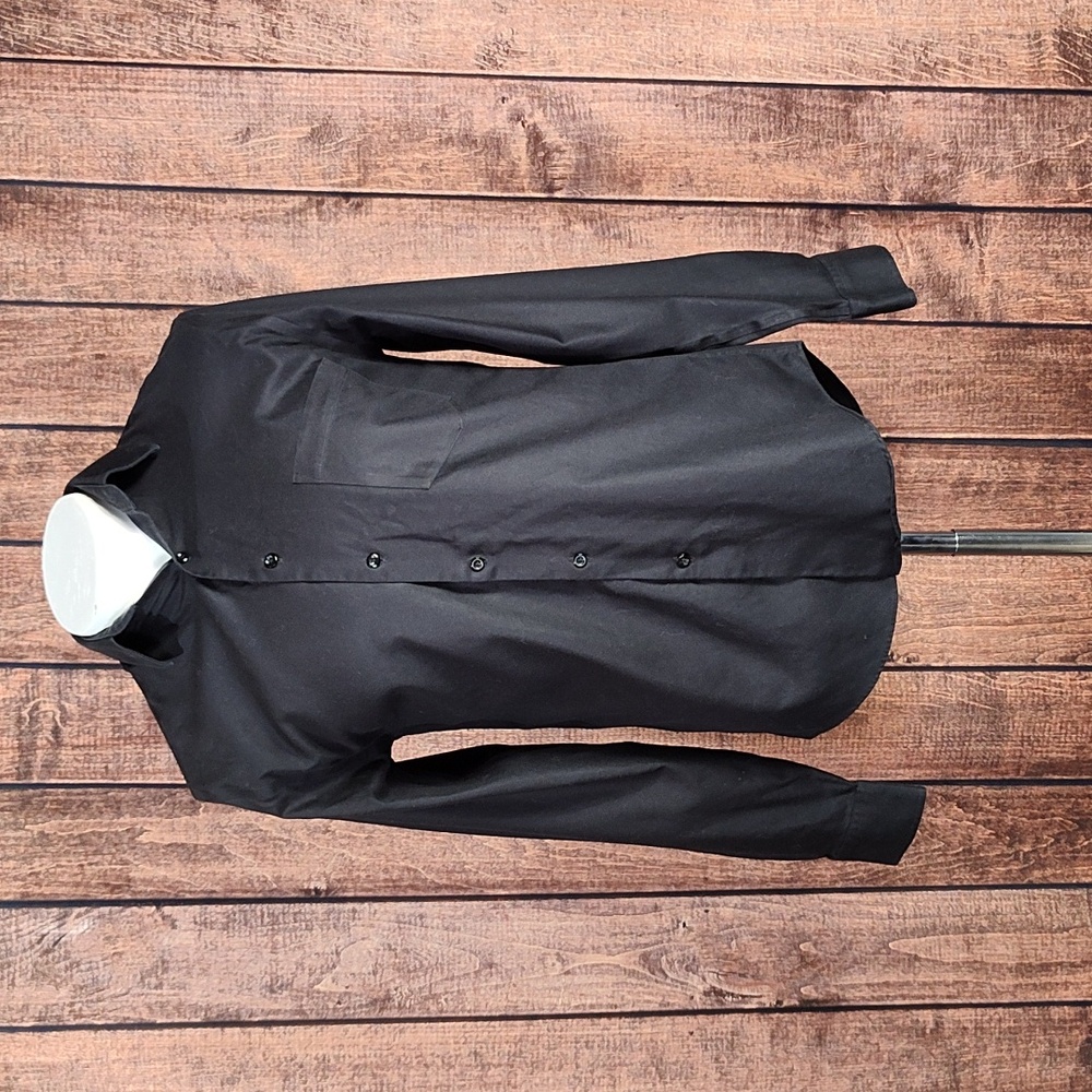 15 1/2 34-35 Pronto Uomo Mens Solid Black Non-Iron Cotton Dress Shirt